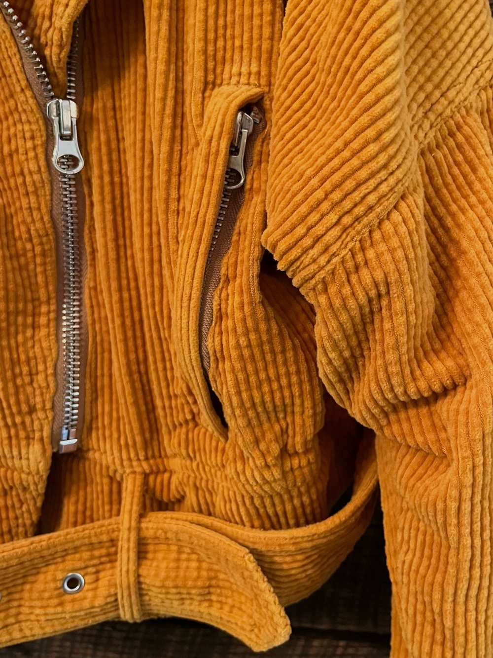 Free People corduroy moto jacket Slouchy Dolman sleeve short belted pockets - Picture 5 of 9